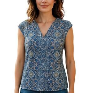 Dana Buchman Large Women's Blue Sleeveless Top Shirt Blouse Miss Size 12 14 L